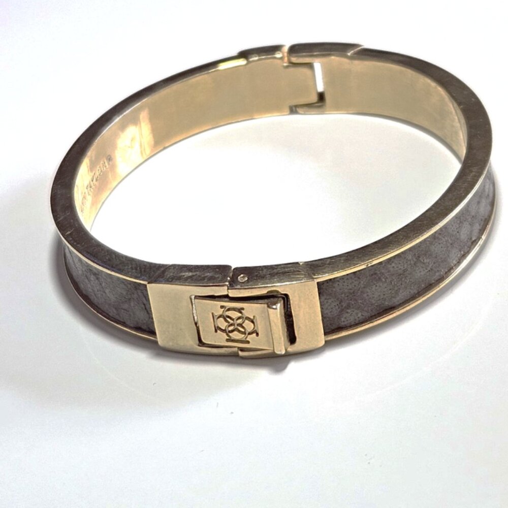 Ann Taylor Hinged Bangle Bracelet, Gold Tone with Snakeskin Design - Picture 3 of 10